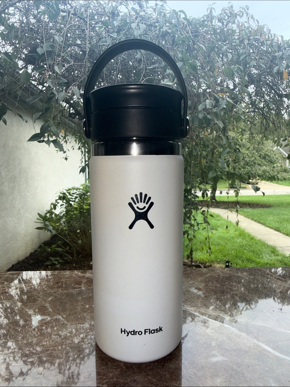 Hydro Flask White Bottle with Black Carry Lid